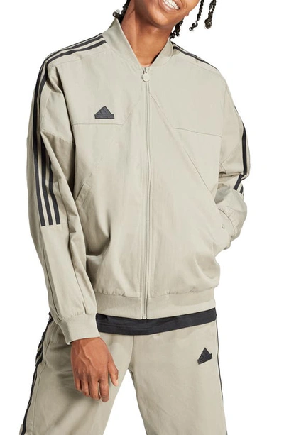 Adidas Originals Tiro Oversize Woven Bomber Jacket In Silver Pebble