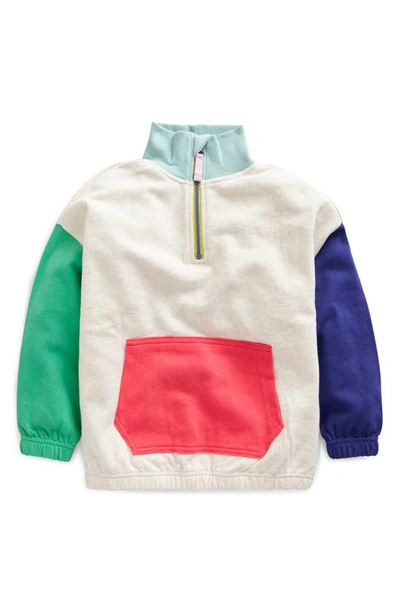 Mini Boden Kids' Colorblock Quarter Zip Sweatshirt In Oatmeal Marl