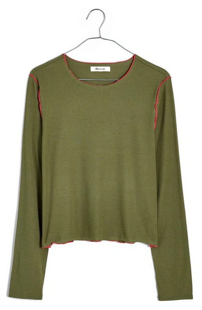 Madewell Contrast Stitch Crewneck Crop T-shirt In Desert Olive