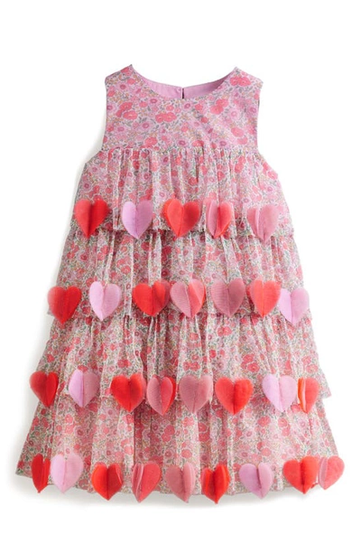 Mini Boden Kids' Heart Tiered Party Dress In Pink Flowerbed
