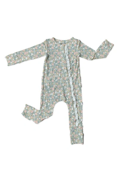 Laree + Co Babies' Harper Floral Ruffle Accent Convertible Footie Pajamas In Mint Green
