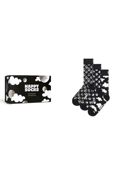 Happy Socks Monochrome Crew Sock Gift Set - 3 Pk. In Black