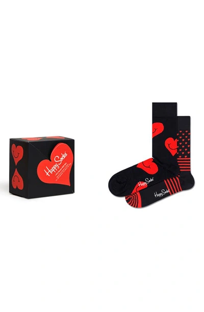 Happy Socks Assorted 2-pack I Heart You Socks Gift Box In Black