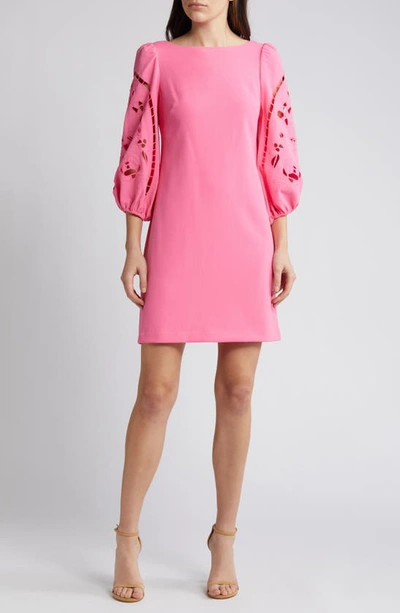 Vince Camuto Eyelet Sleeve Crepe Shift Dress In Lipstick Pink