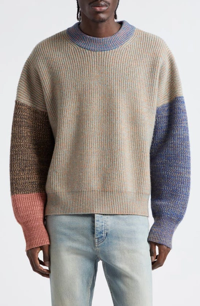 Waste Yarn Project Tania Colorblock Crewneck Sweater In Beige Multi