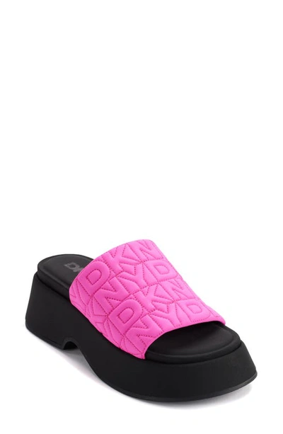 Dkny Logo Quilt Platform Sandal In Shckng Pnk