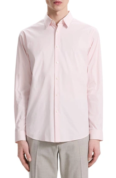 Theory Irving Poplin Button-up Shirt In White/ Pale Pink