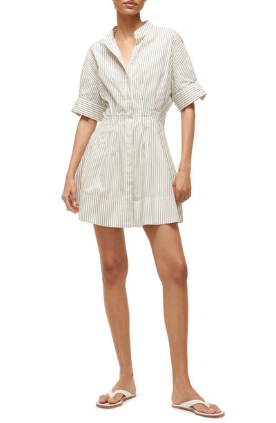 Staud Lorenza Stripe Stretch Cotton Mini Shirtdress In Ivory Micro Stripe