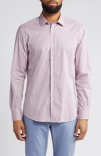 Scott Barber Dobby Micro Pattern Button-up Shirt In Coral