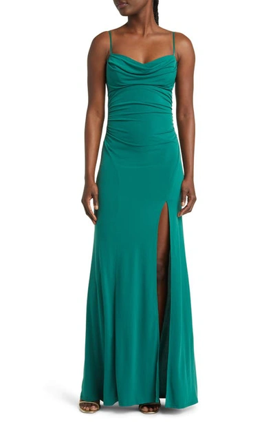 Emerald Sundae Ruched Bodice Gown In Hunter