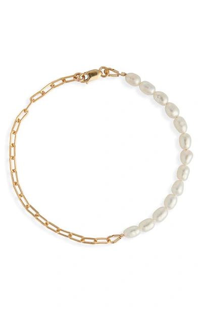 Nashelle Unity Genuine Freshwater Seed Pearl & Open Link Bracelet In Yellow Gold Fill