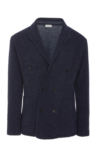 Camoshita Double-breasted Wool-blend Bouclé Jacket In Navy