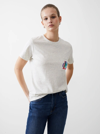 French Connection Love Embroidered Pocket T-shirt Pale Grey Mel In Grey