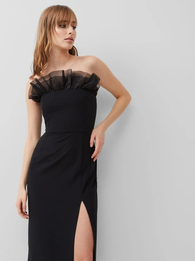 French Connection Echo Organza Mix Frill Strapless Midi Dress Blackout