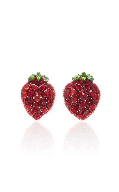 Deepa Gurnani Strawberry Clip Earrings In Red