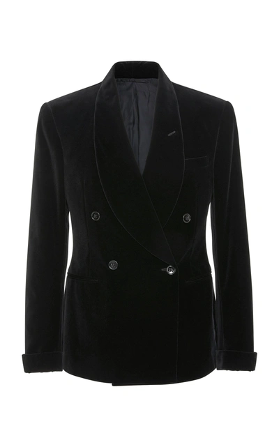 Ralph Lauren Double-breasted Velvet Blazer In Black