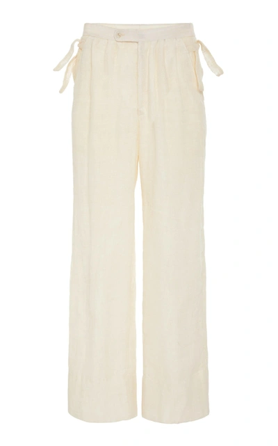 Bode Wide Weave Linen Trouser In White