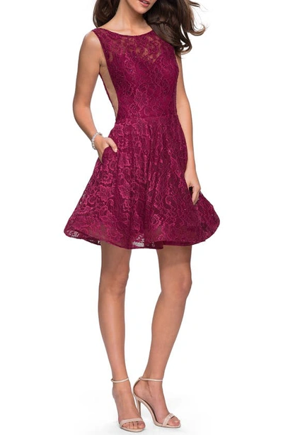 La Femme Lace Fit & Flare Cocktail Dress In Boysenberry