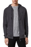 Allsaints Brace Cotton Embroidered Logo Regular Fit Full Zip Hoodie In Dark Grey