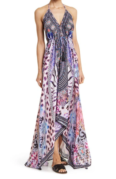 Ranee's Bright Printed Purple Halter Cover-up Dress