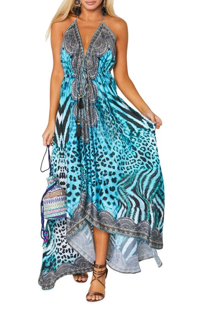 Ranee's Teal Blue Animal Print Cover-up Dress