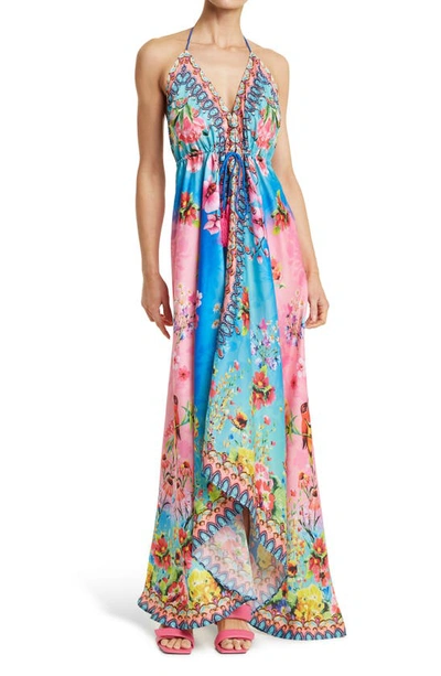 Ranee's Bright Printed Floral Halter Cover-up Dress In Ombre
