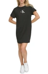 Calvin Klein Monogram Logo Cover-up T-shirt Dress In Black