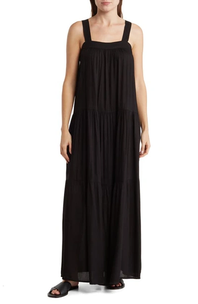 Elan Tiered Maxi Cover-up Dress In Black