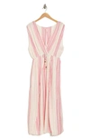 Boho Me Yarn Dye Front Tie V-neck Cover-up Dress In Pink