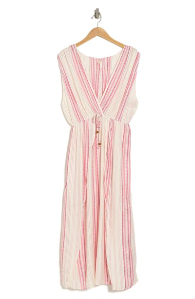 Boho Me Yarn Dye Front Tie V-neck Cover-up Dress In Pink