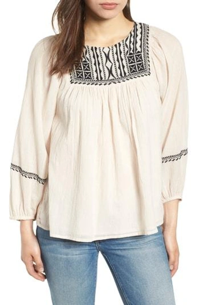 Velvet By Graham & Spencer Embroidered Cotton Gauze Top In Bisque