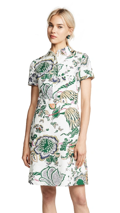 Tory Burch Port Cotton Floral-print Shirt Dress In Ivory Happy Times