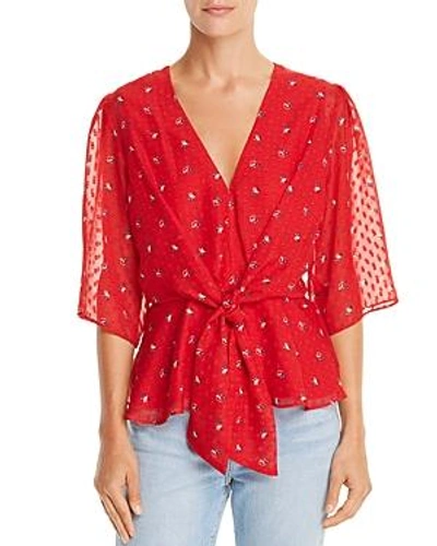 Wayf Amora Tie-front Floral Print Top In Red Rose Clip