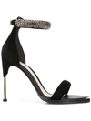 Alexander Mcqueen Pin Heel Embellished Bangle Sandal In Black