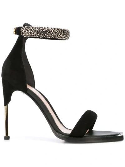 Alexander Mcqueen Pin Heel Embellished Bangle Sandal In Black