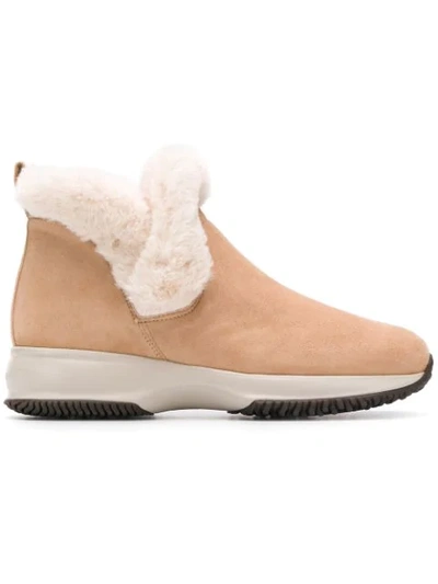 Hogan Shearling Ankle Boots In Neutrals