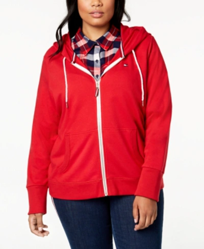 Tommy Hilfiger Tommy Jeans Women's Linear Logo Full-zip Hoodie In Scarlet
