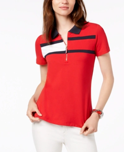 Tommy Hilfiger Striped Short-sleeve Polo, Created For Macy's In Scarlet Flag Stripe Combo