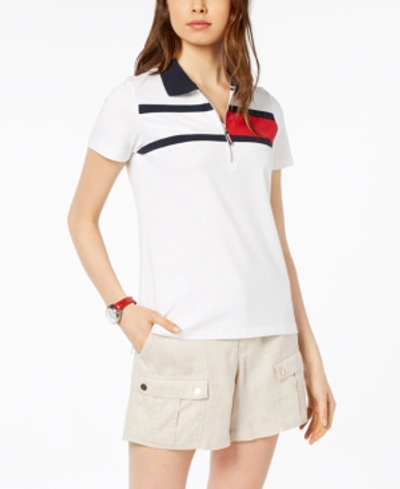Tommy Hilfiger Striped Short-sleeve Polo, Created For Macy's In White Combo Flag Stripe
