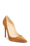 Christian Louboutin Anjalina Suede Spiked Red Sole Pump In Brown Suede