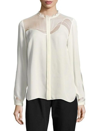 Elie Tahari Justina Long-sleeve Silk-blend Blouse In Antique White