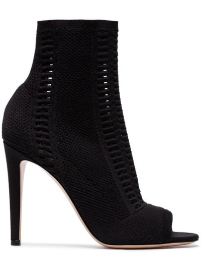 Gianvito Rossi 100mm Vires Stretch Knit Open Toe Boots In Black