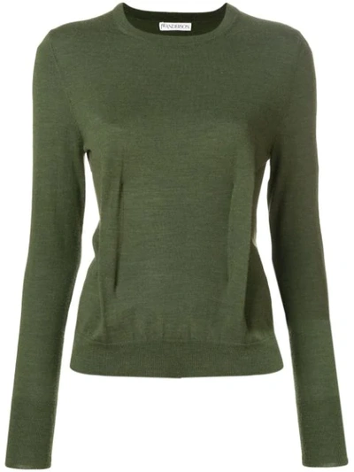 Jw Anderson Khaki Crew-neck Jumper With Dart Detailing In Green
