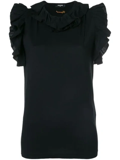 Dsquared2 Ruffle-trimmed Top In Black