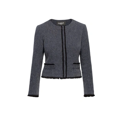 Rumour London Eleanor Navy And Cream Tweed Jacket With Fringing Detail