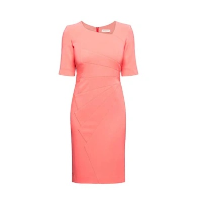 Rumour London Amelie Coral Fitted Knee Length Dress With Asymmetrical Neckline