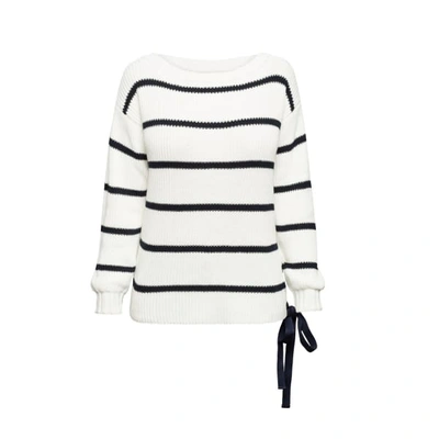 Rumour London Monaco Striped Cotton Sweater With Metal Eyelets In Cream