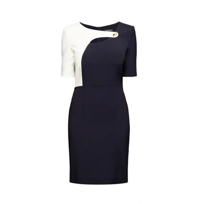 Rumour London Francesca Midnight Blue Dress With Keyhole Tab Neckline And Cream Silk Detail