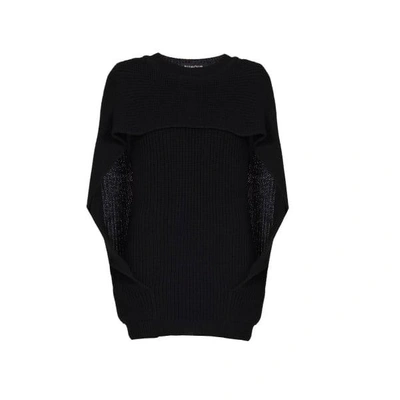 Rumour London Cara Cape-effect Merino Wool Ribbed Knit Sweater In Black
