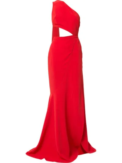 Elie Saab Cut-out High Slit Gown With Back Sash In Red